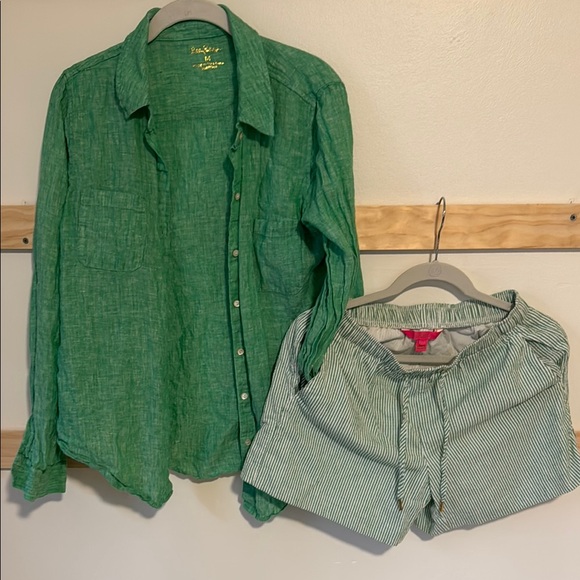 Lilly Pulitzer green linen Seaview top - Picture 2 of 4